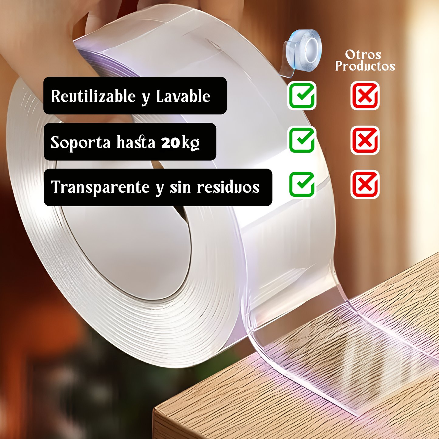 Nano Tape™ - Cinta Doble Cara Ultra Resistente y Reutilizable